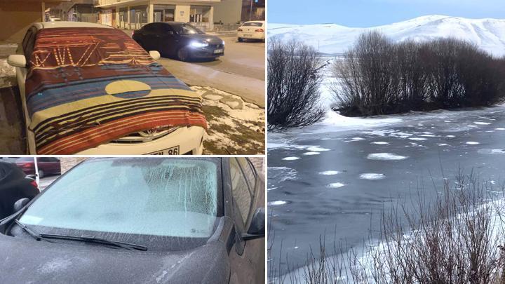 Ardahan’da dondurucu soğuklar… Vatandaşlar araçlarını battaniyete sardı
