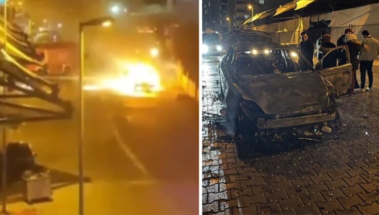 Alev alev yanan otomobilde patlamalar yaşandı